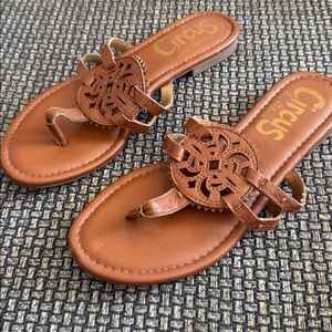 Circus by Sam Edelman Cherri Size 7 Medallion Thong Sandals Flat Brown